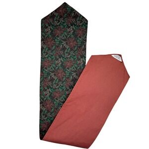 Crate & Barrel Table Runner Poinsettia Holly Floral Tapestry Holiday Red Green‎